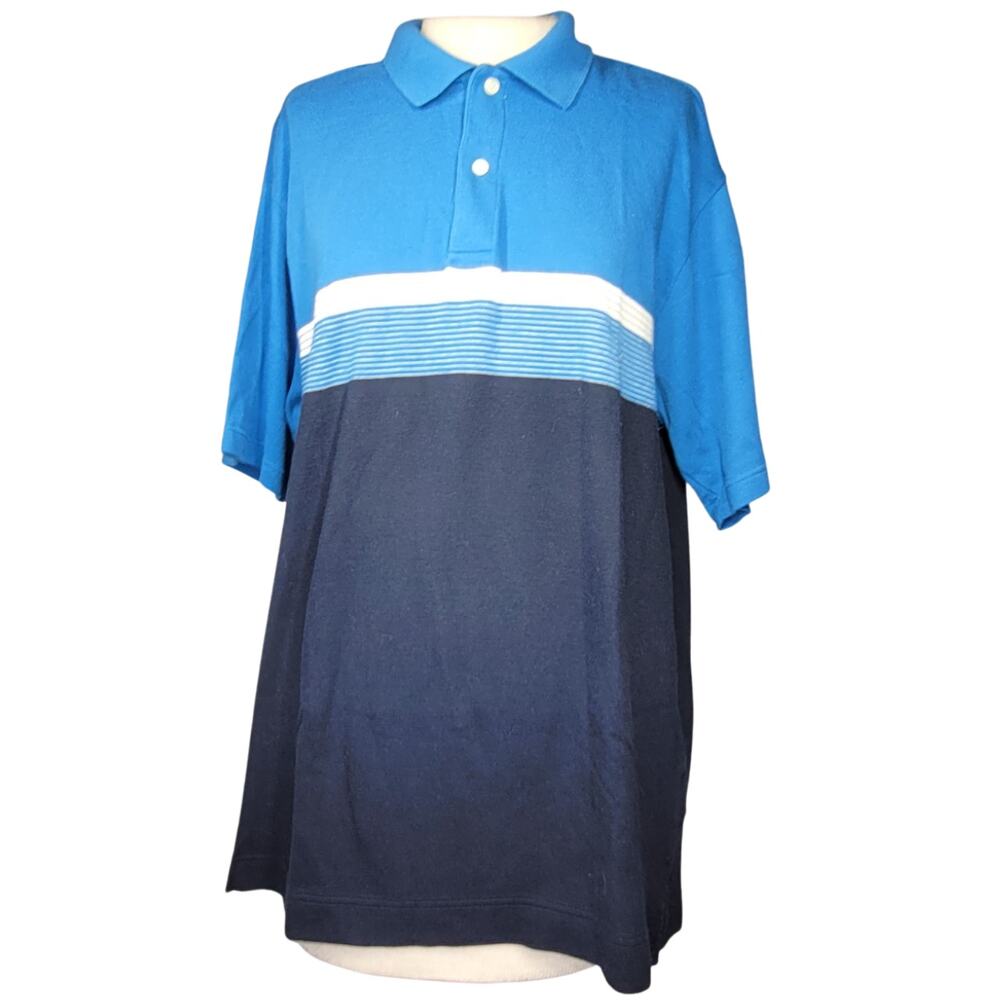 Nautica Blue and White Cotton Polo Size Large